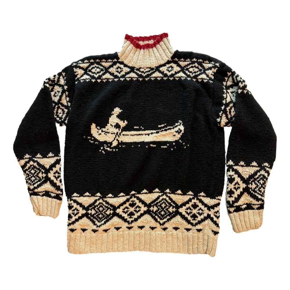 Vintage Hand Knit Ralph Lauren Sailing Yacht Canoe Knit Sweater Lodge Womens